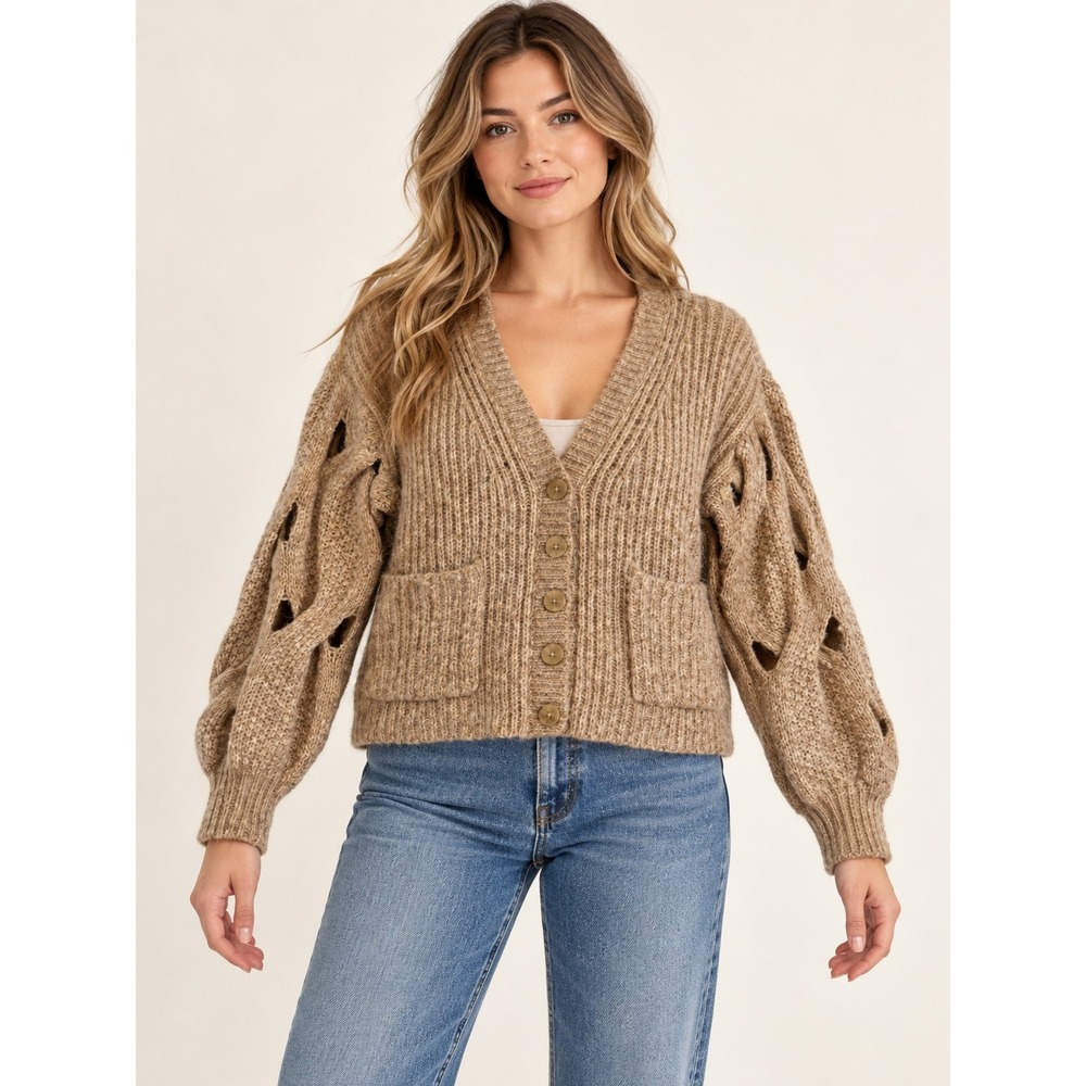 Jonathan Simkhai Reagan Cardigan Women Small Brown Wool Alpaca Open Knit Boho